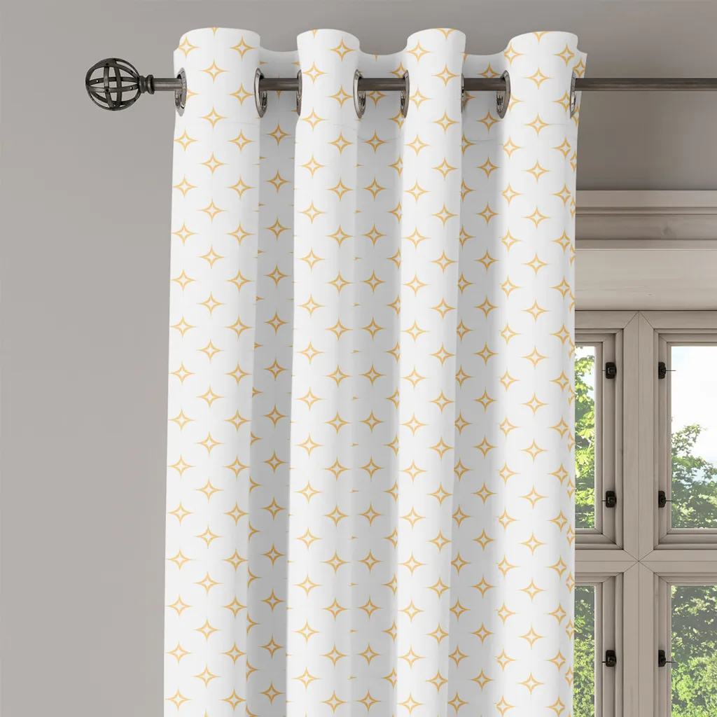 Paire de rideaux décoratifs 2 panneaux motif étoiles abricot et blanc