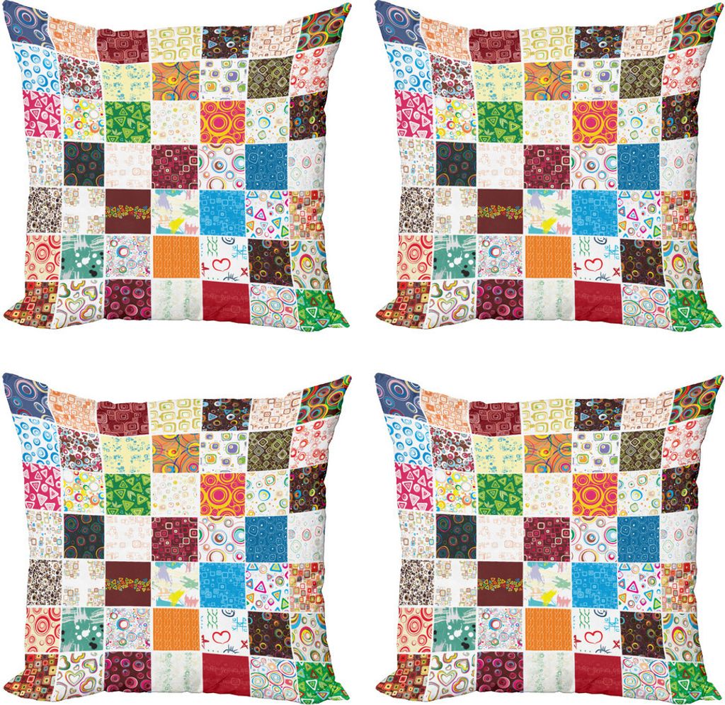 ABAKUHAUS Retro Kissenbezug Set (4 Stück), Patchwork Retro Style, Moderner Doppelseitiger Digitaldruck, 40 cm x 40 cm, Mehrfarbig