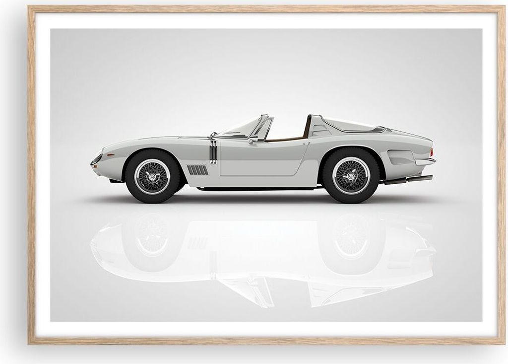 Gerahmtes Poster - Rahmen in heller Eiche - Sportlich Auto Vintage - 100x70 cm - Wand Bild - Wanddeko - Wandbilder - Kunstposter - Wandposter - Bil...