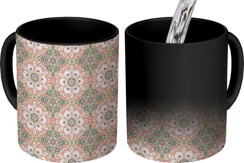 MuchoWow Zauber Tasse Zaubertasse Magic Blumen - Mandala - Vintage - Muster 350 ml Farbwechsel Becher Geschenk Geschenkidee - Magic-Tasse - Fotot...