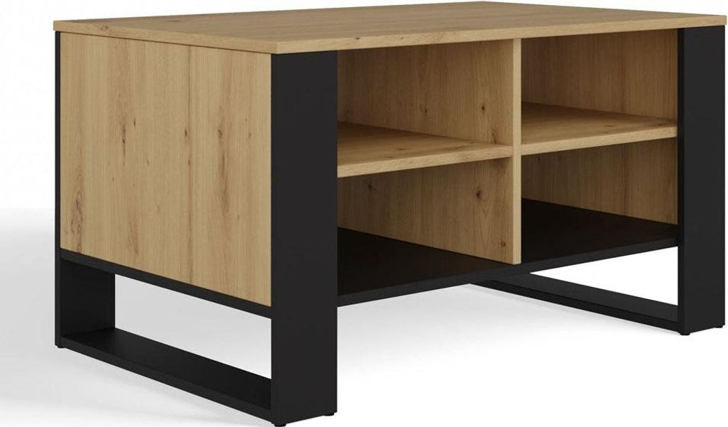 Moderner 4P Couchtisch mit 4 Regalen – Artisan Oak/Schwarz | Farbe: Artisan Oak/Schwarz
