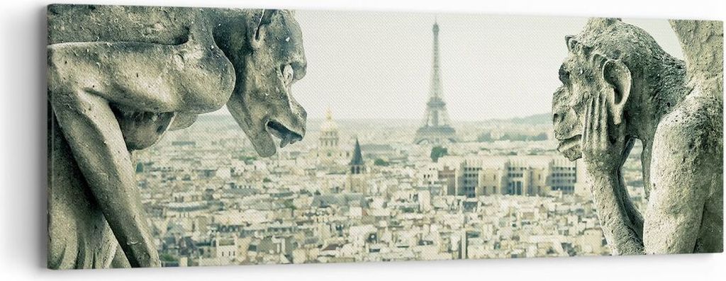 Bild auf Leinwand - Leinwandbild - Einteilig - Wasserspeier Paris Notre-Dame - 90x30cm - Wand Bild - Wanddeko - Wandbilder - Leinwanddruck - Bilder...