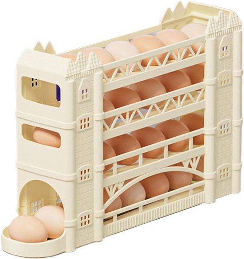 Eierrek mit 4 Ebenen, automatischer Eierdispenser, Kühlschrank-Eieropslag, rollende Eierbehälter