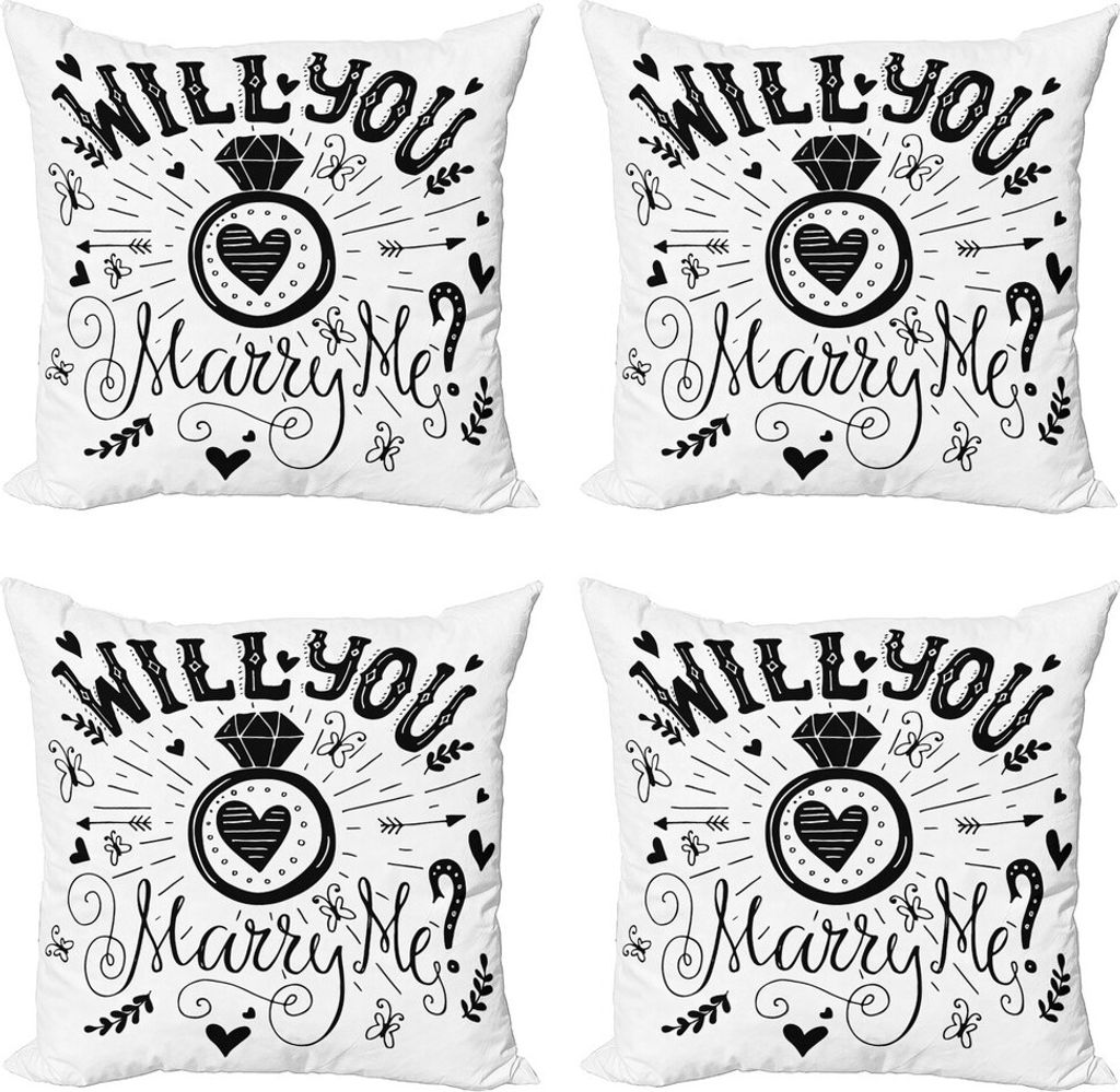 ABAKUHAUS Verlobungsfeier Kissenbezug Set (4 Stück), Herz-Heirat, Moderner Doppelseitiger Digitaldruck, 60 cm x 60 cm, Schwarz und weiß
