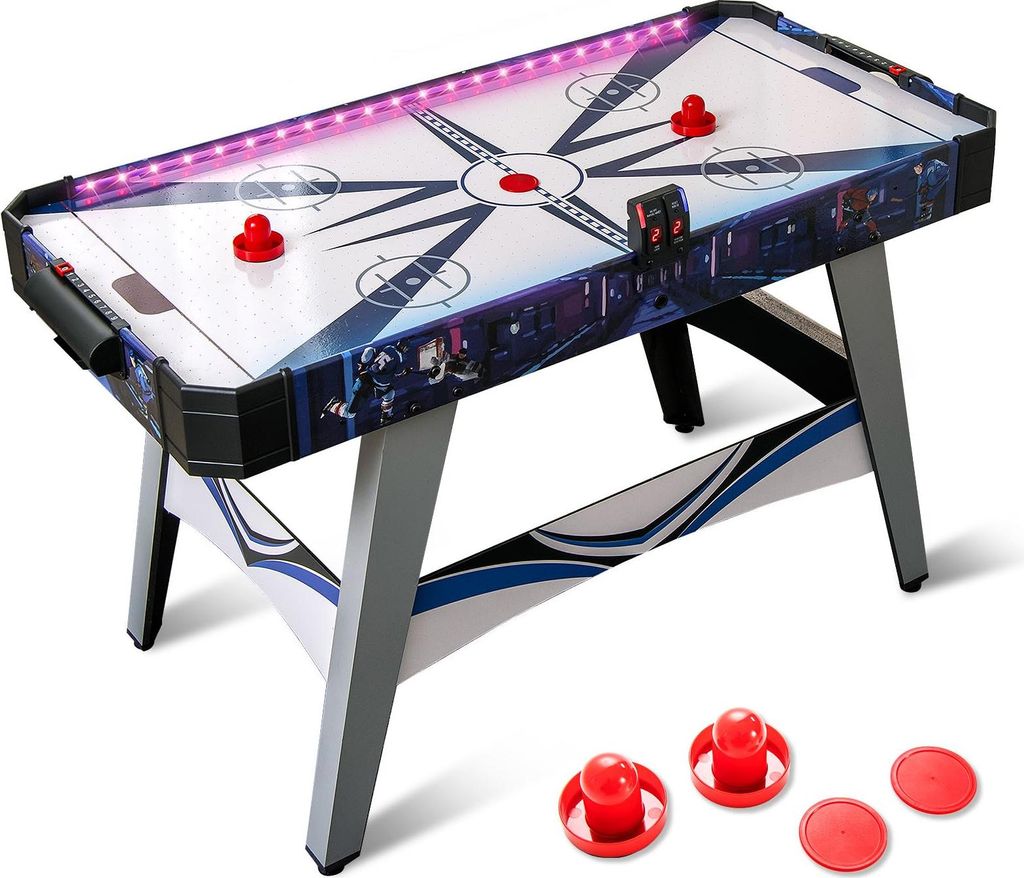 GOPLUS 137 cm Air Hockey Tisch, Hockey Spieltisch mit LED Elektronischer Punkteanzeige & Lichtern, Tischhockey mit 2 Pucks, 2 Schiebern, für Büro