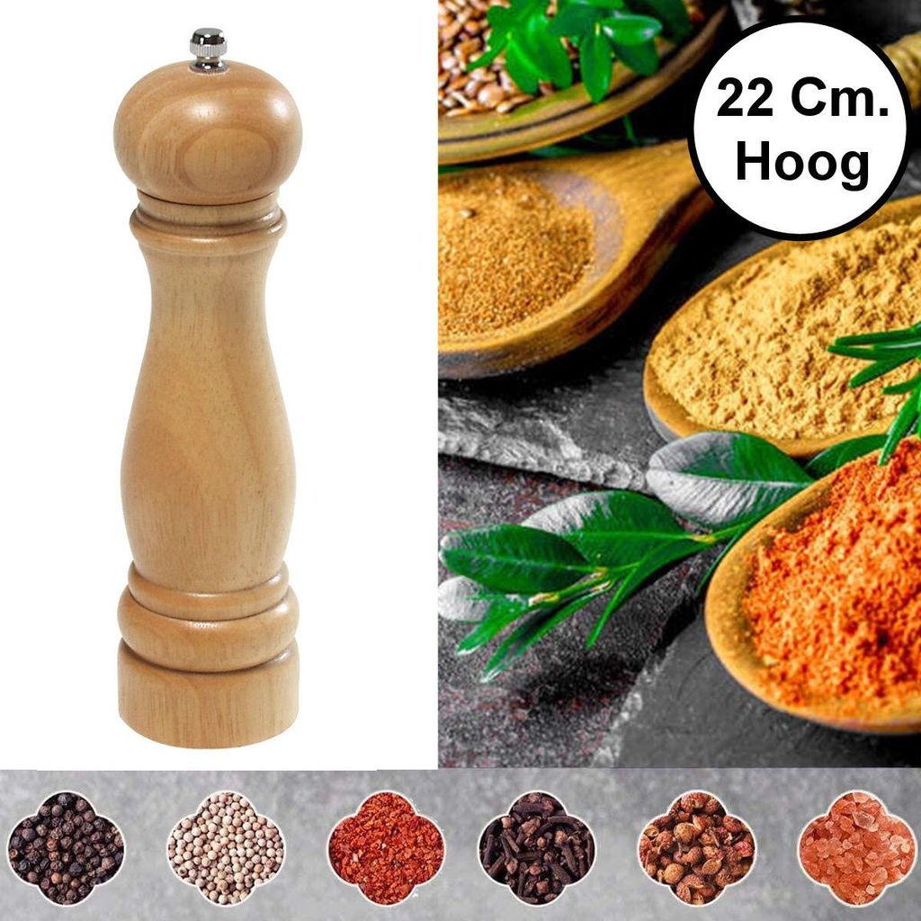 Pepermolen Rubberhout - Ø5.5 Hoogte: 22 Cm - Zoutmolen of Productafbeelding 