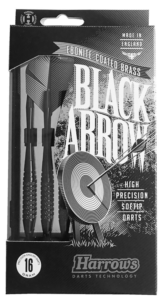 Harrows Darts Black Arrow, zachte punt, zwart, messing, Productafbeelding 