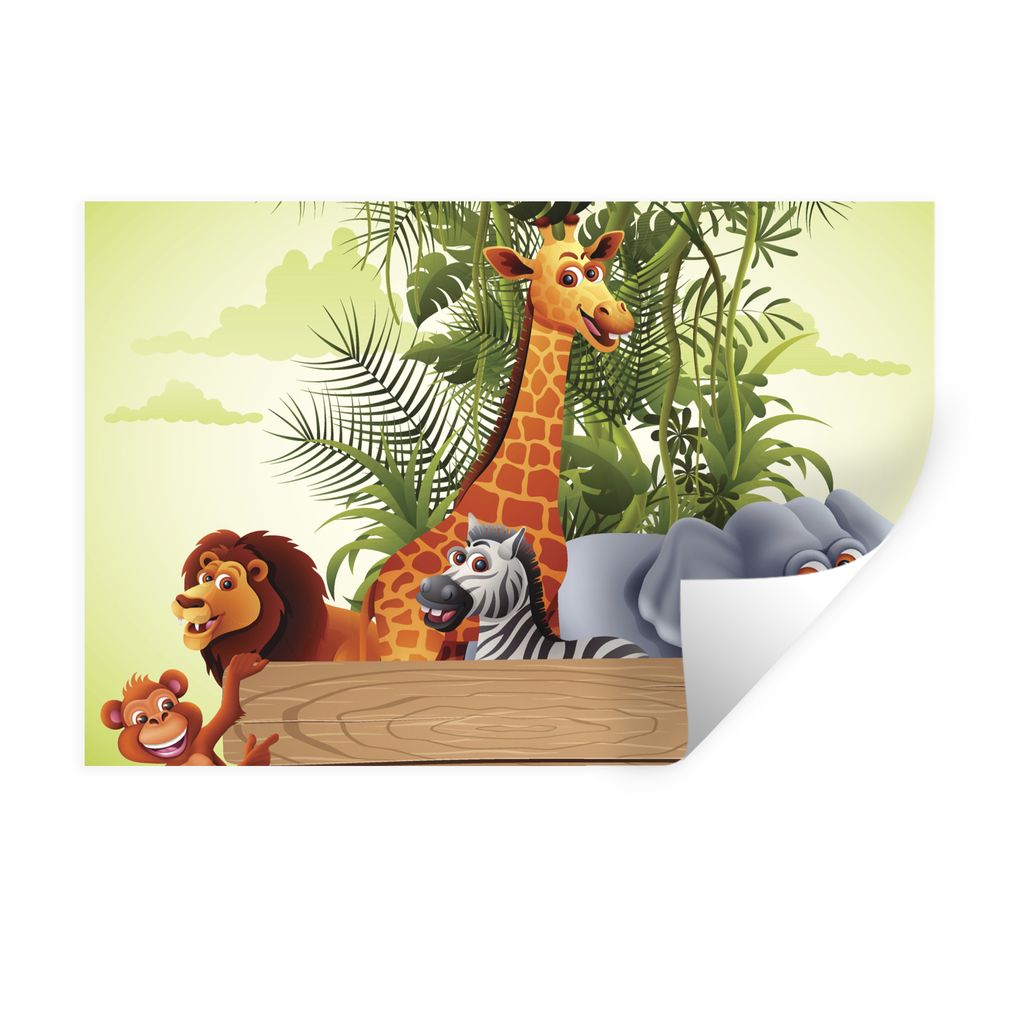 MuchoWow Wandtattoo Wandsticker Wandaufkleber Dschungeltiere - Natur - Kinder - Giraffe 60x40 cm Selbstklebend und Repositionierbar - Wierderverw...