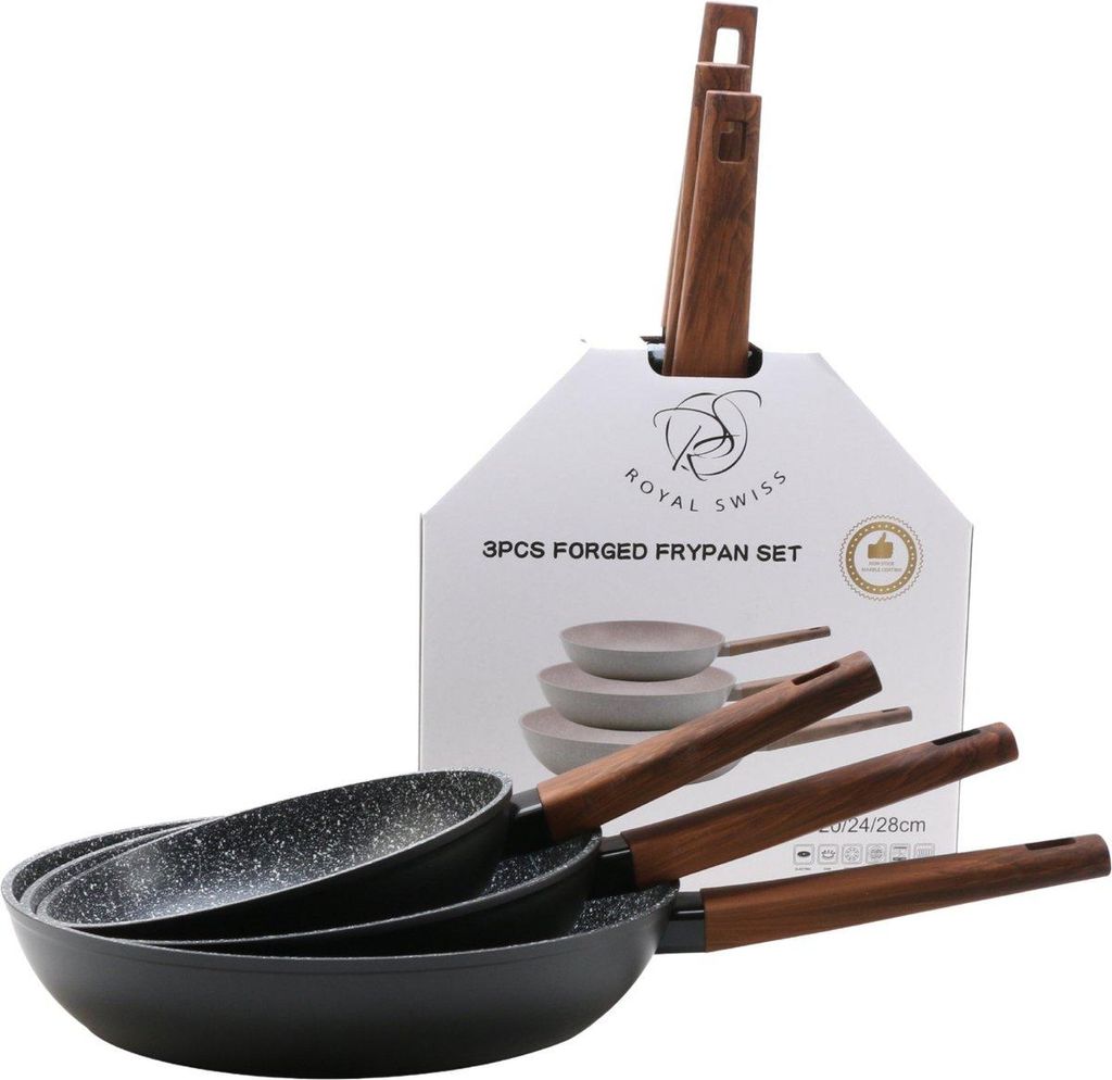 Royal Swiss Kochgeschirr-Set 3-teilig – Marmorbeschichtung – Starke Antihaftbeschichtung – Geeignet für Induktion, Gas und alle Wärmequel...