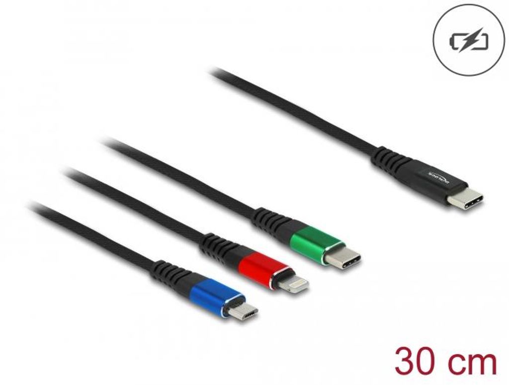 Delock USB Ladekabel 3 in 1 USB Type-C zu Lightning / Micro USB / USB Type-C