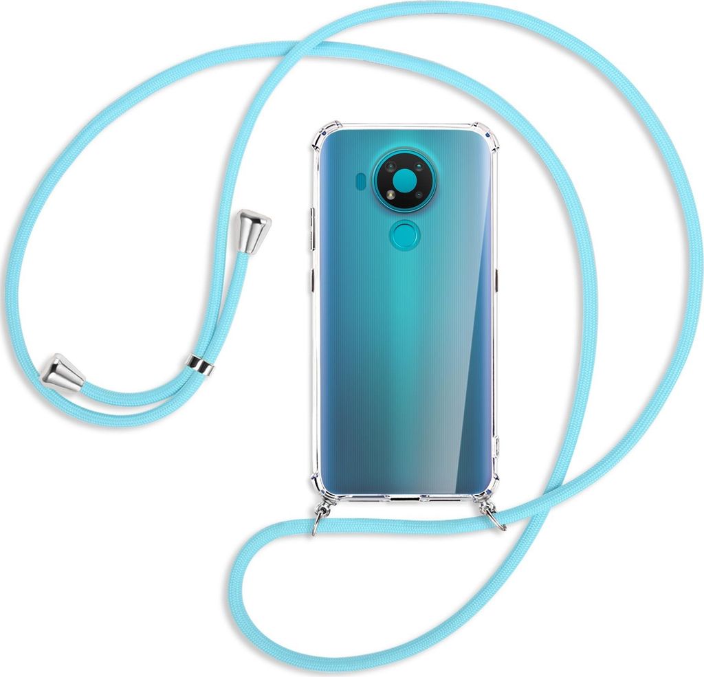 Handykette Backcover-Schutzhülle mit Band (Metall silberfarben) für Nokia 3.4 - himmelblau