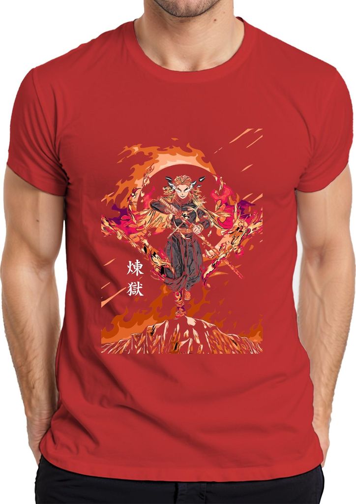 煉獄 Rengoku Hashira Anime Schwert Feuer Geschenk Sammler Herren T-Shirt, Rot, M
