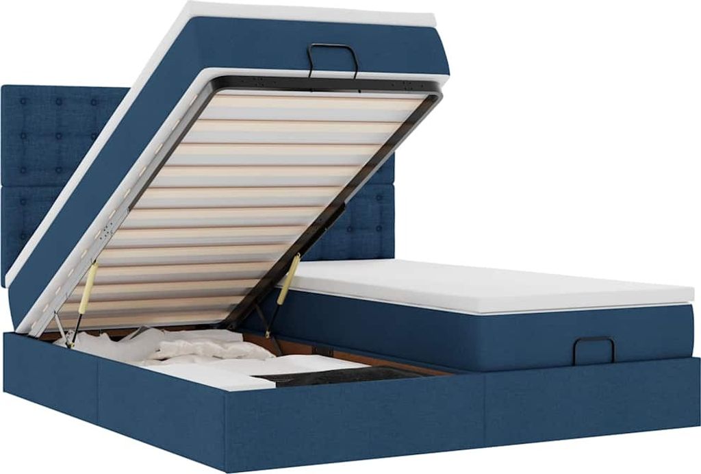 vidaXL Ottoman-Bett mit Matratzen Blau 200x200 cm Stoff
