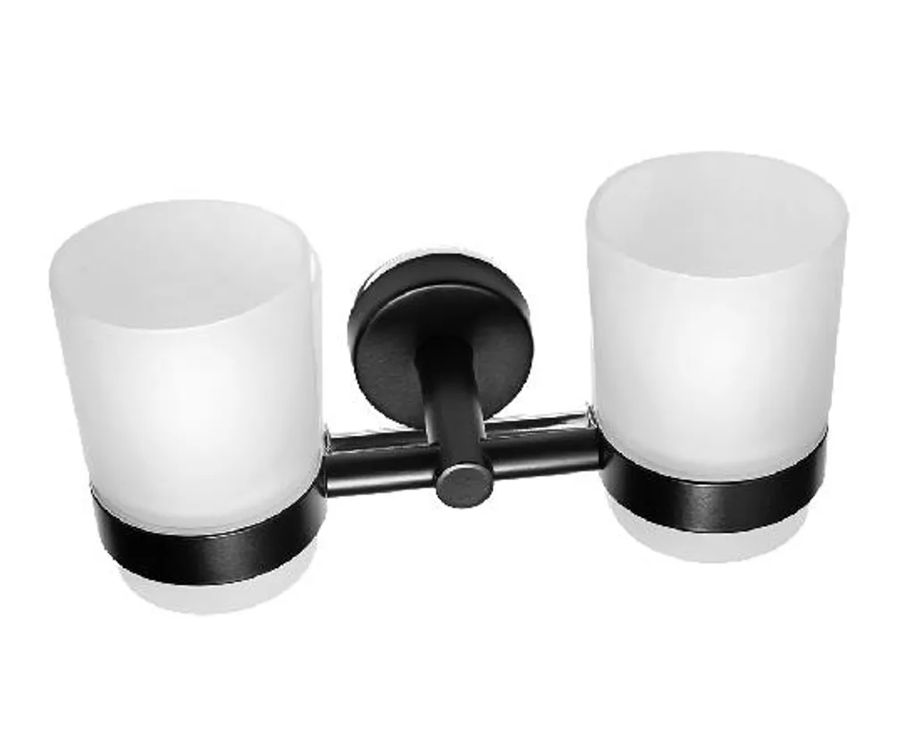 Double porte-brosse à dents mural en inox noir mat Sanela avec 2 verres