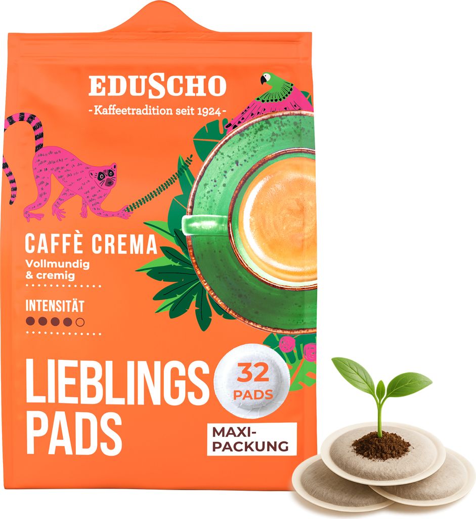 Eduscho Kaffeepads Lieblingspads Caffè Crema, 32 Pads, 1er-Pack, vollmundig und cremig, für alle Pad Maschinen, industriell kompostierbar