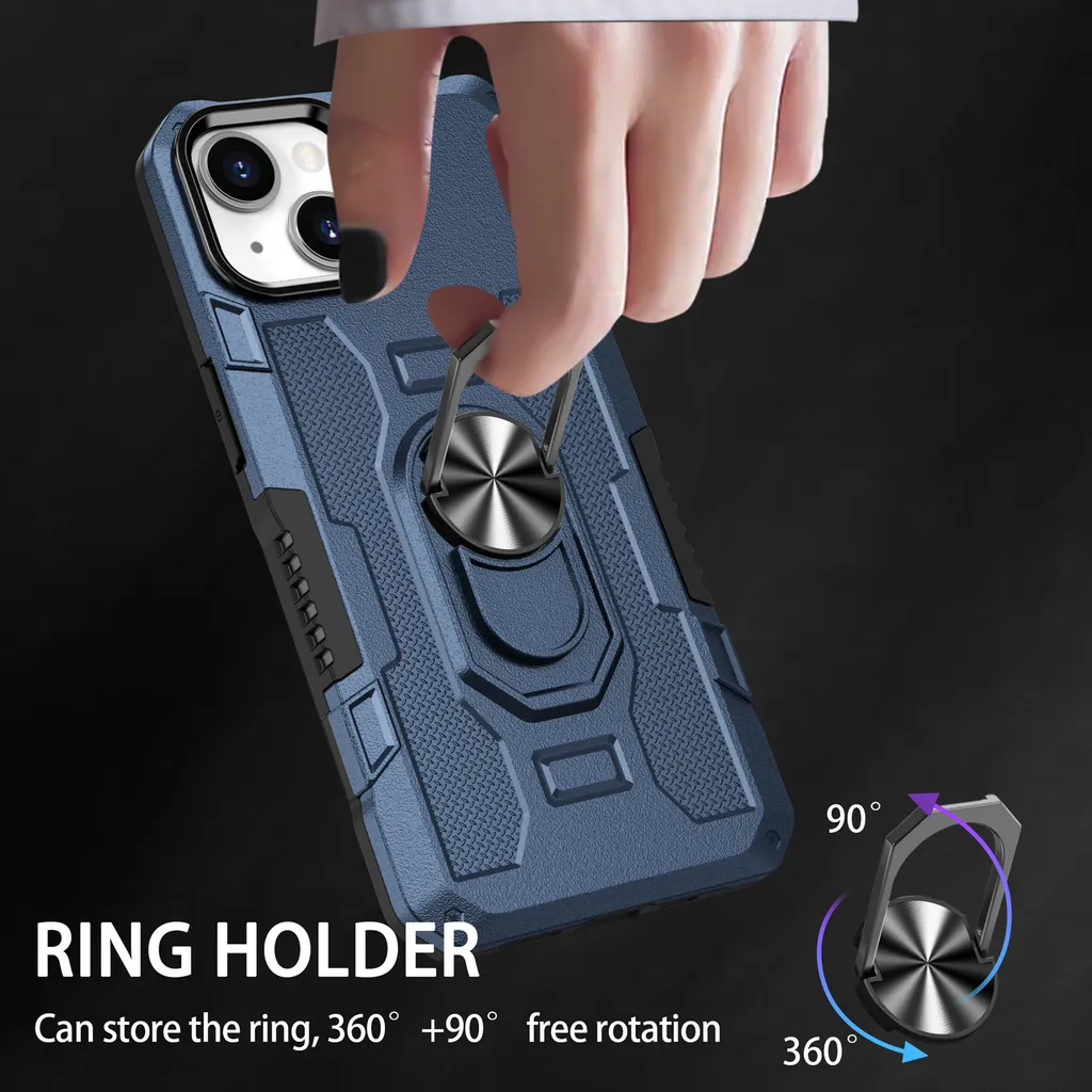 Cover iPhone 14 Plus Blu Doppio Strato - Supporto Anello e Auto - 7