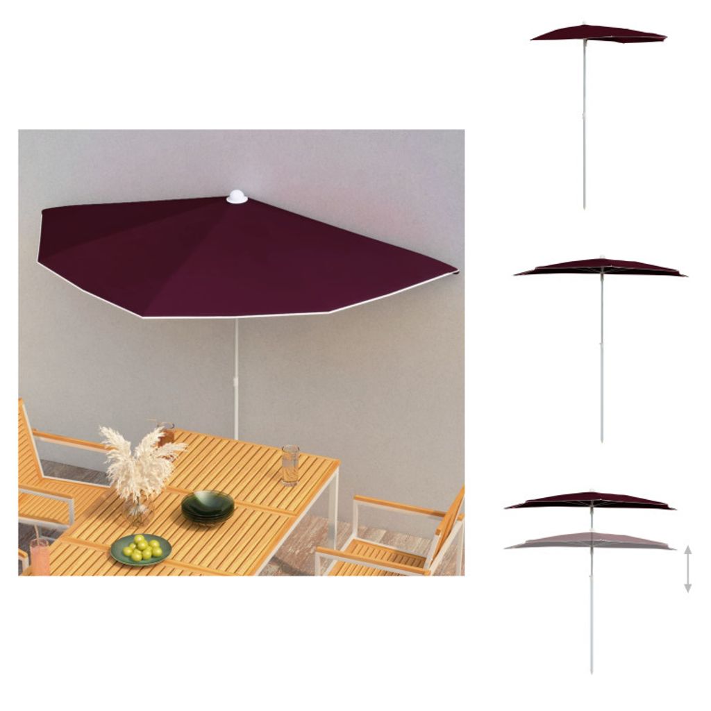vidaXL Polovičný slnečník s tyčou 180x90 cm Bordeaux Obrázok produktu 