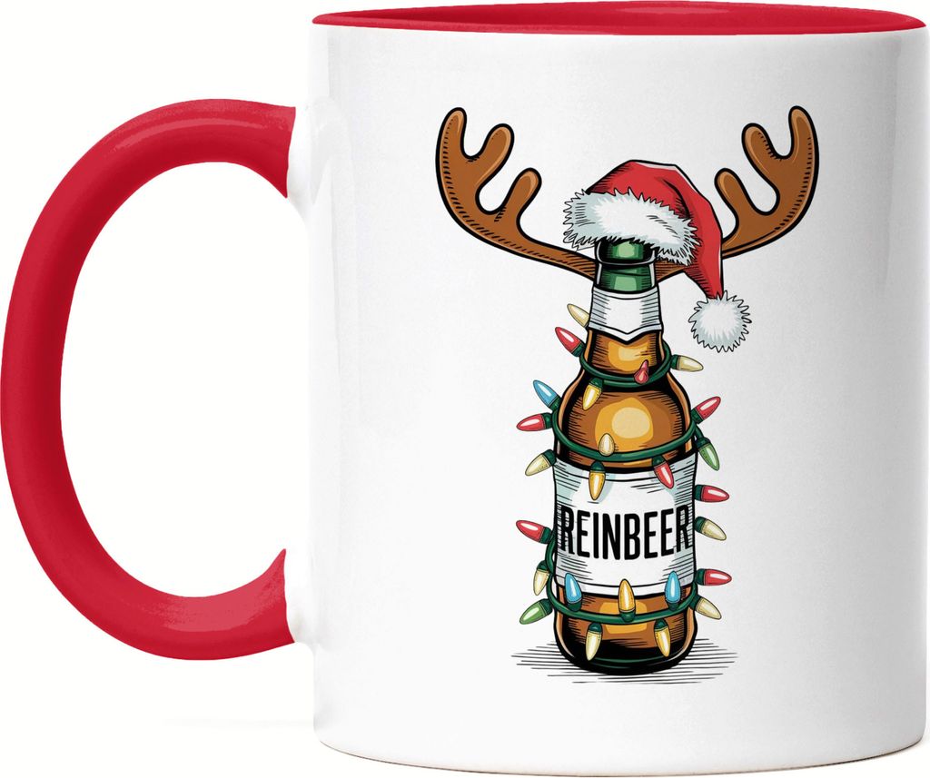 Reinbeer Tasse rot Weihnachten Biertrinker Rentier Lustig Geschenkidee Party