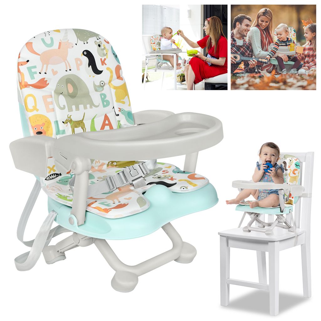 4-in-1 Kinderhochstuhl Hochstuhl baby kinderstuhl Klappbar Rutschfeste Tragbare Babystuhl mit Sitzgurt und Tablett Grün 