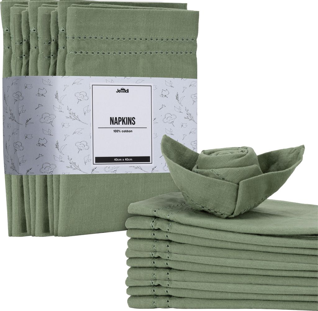JEMIDI Grüne Baumwollservietten -  12er Set - 100 % Produktbild 