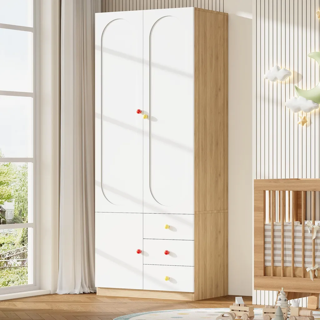 Armoire enfant Merax blanche à 3 portes et 3 tiroirs pour chambre