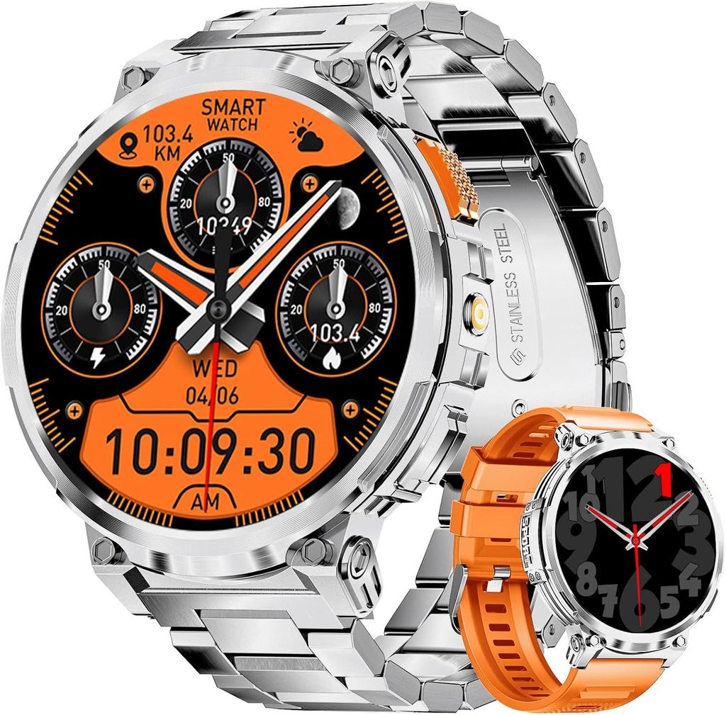 DREMAC Smartwatch Herren 1.85" HD Display, 730 mAh Akku, 120+ Sportmodi, Bluetooth Anrufe, IP68, Herzfrequenz- & Schlafmonitor