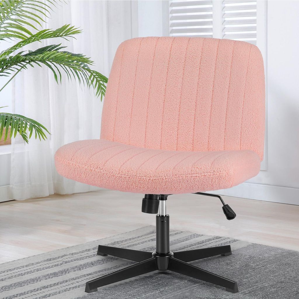 Sweetcrispy Bürostuhl Ohne Armlehne, Teddysamt und Bequemes Netzgewebe Schneidersitz Stuhl, mit Verbreitertem Sitzkissen Criss Cross Chair(Rose)