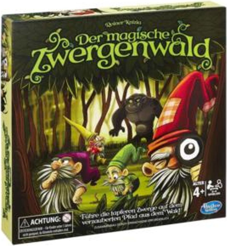 The image shows the front of a board game box with a fantasy forest scene and gnomes.
