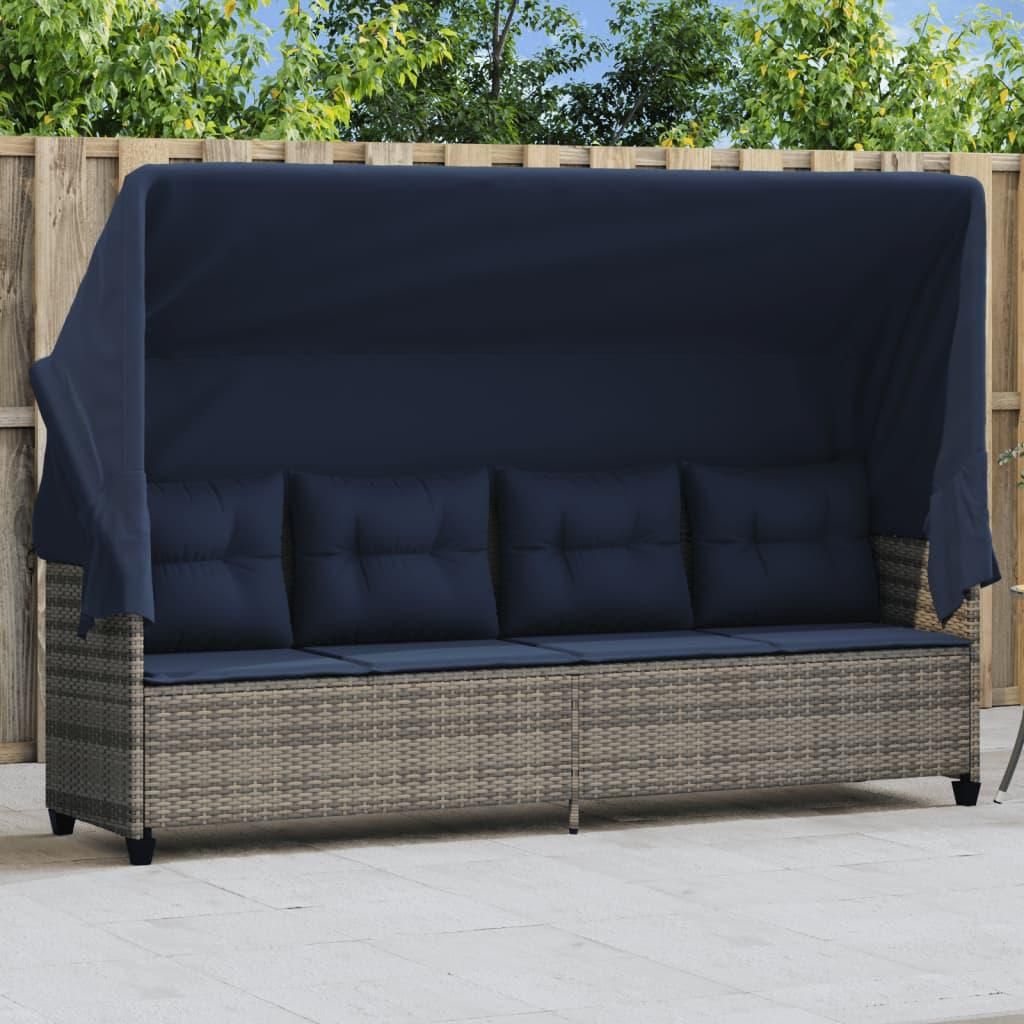 "Schlussverkauf" Sonnenliege mit Dach und Kissen - VIDAXL - Grau Poly Rattan C17618