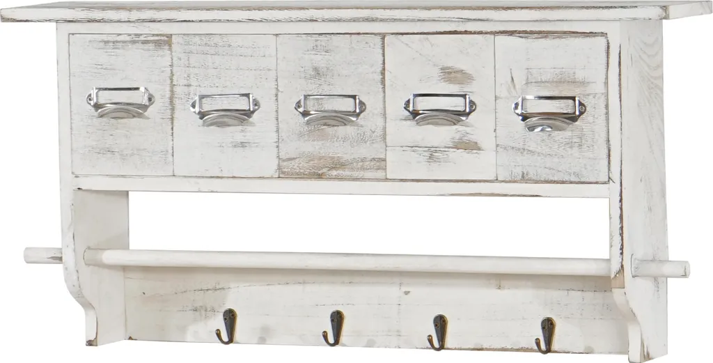 Portemanteau Vintage Blanc à 5 Tiroirs de Rangement Style Shabby