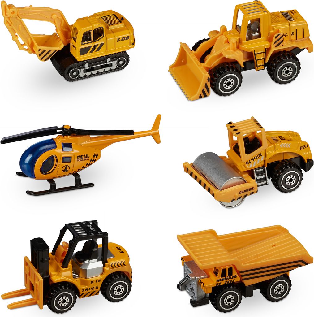 Relaxdays Baustellenfahrzeuge Kinder, 6er Set, Produktbild 
