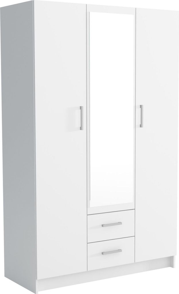 Masseno Drehtürenschrank PINELLO 120/195/55cm 2-türig Schlafzimmer Schrank Kleiderschrank mit Spiegel Weiß