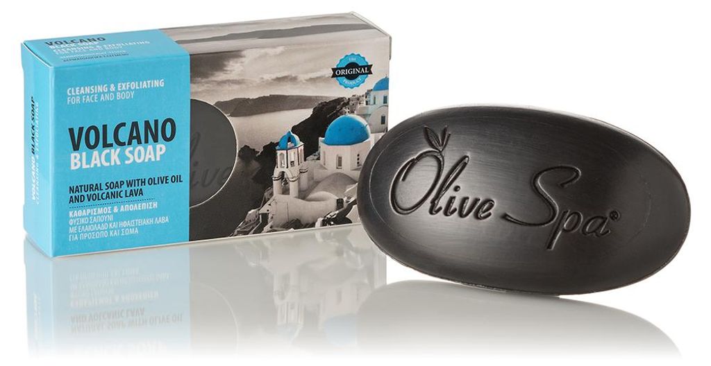 Santo Volcano Schwarze Seife mit Olivenöl und Vulkanlava Produktbild 