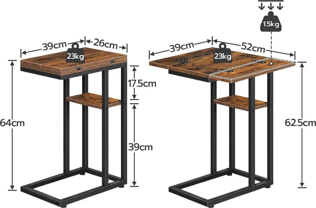 Bout de canapé pliant Table d'appoint en C avec étagère de rangement bois