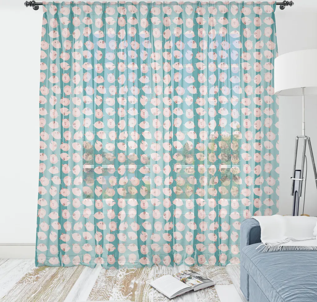 Offerta Arazzo ABAKUHAUS 274x274 Maialini Rosa e Blu Petrolio
