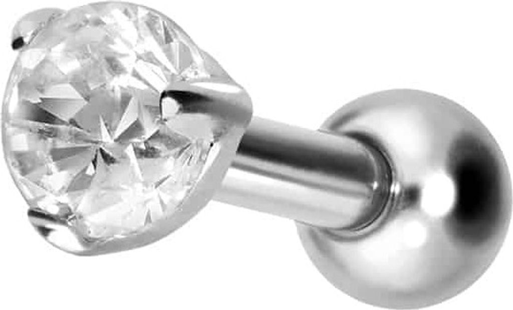 Ohrpiercing Titan Ohrpiercing mit Innengewinde EINGEFASSTER KRISTALL Silber Stablänge: 6mm | Kristallgröße: 3mm