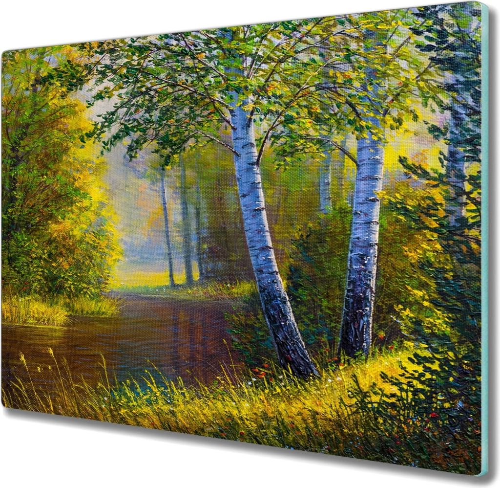 Coloray Schneidebrett Herdabdeckplatte 60x52 cm Kochplattenabdeckung Küchenbrett Hackbrett - Waldblumen Natur Fluss