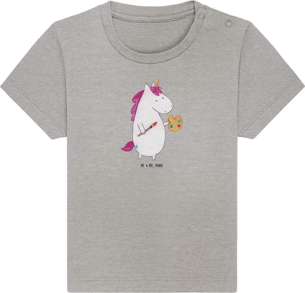 Mr. & Mrs. Panda T-Shirt Einhorn Künstler 0. - 6. Monat - Heather Grey - Geschenk, Babyshirt, Kleinkind Shirt, Farbe, Baby Baumwollshirt, Einhörn...