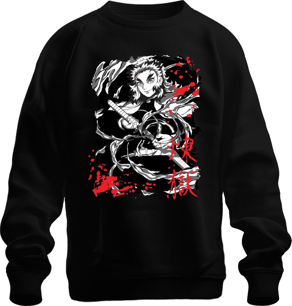 Rengoku Kimetsu no Yaiba Flammen Schwert Anime Fan grunge Uni Sweatshirt Pullover, Schwarz, XL