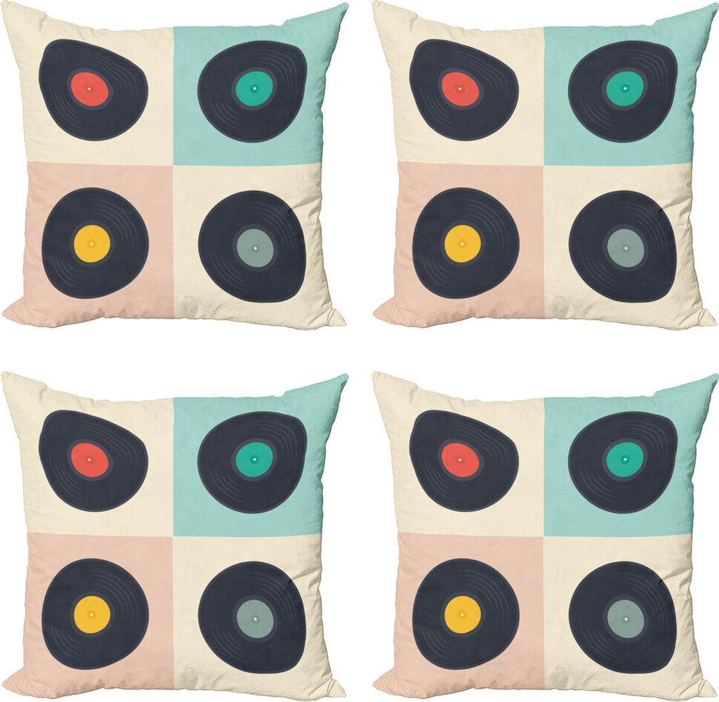 ABAKUHAUS Gedeckte Farben Kissenbezug Set (4 Stück), Pastell Rekord Discs, Moderner Doppelseitiger Digitaldruck, 60 cm x 60 cm, Mehrfarbig
