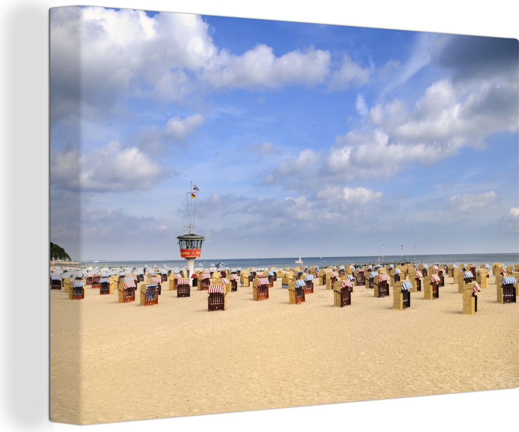 OneMillionCanvasses - Leinwandbilder - 140x90 cm, Strandkörbe in Travemünde, Lübeck in Deutschland, Wandbilder Kunstdruck Wanddekoration - Fot...