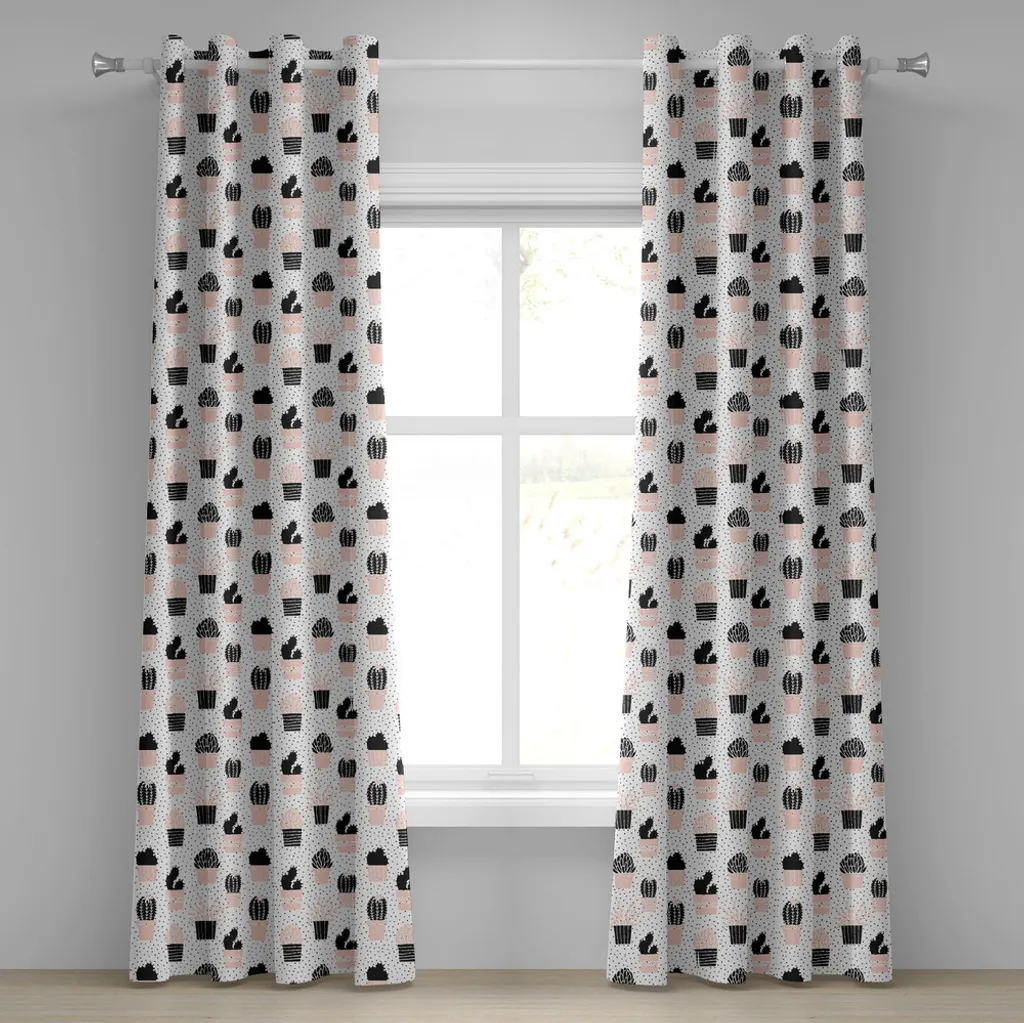 Rideau occultant léger à motifs cactus 280 cm corail noir et blanc