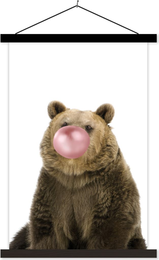 MuchoWow Textilposter Bär - Tiere - Kaugummi - Jungen - Mädchen - Kinder 60x90 cm mit schwarzem Rahmen - Poster Wohnzimmer