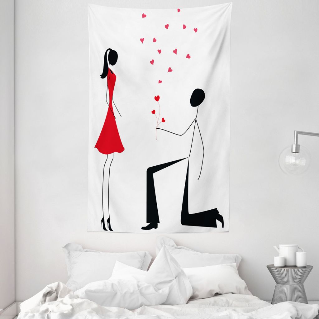 ABAKUHAUS Minimalistisch Wandteppich und Tagesdecke, Paare mit Herzen aus Weiches Mikrofaser Stoff Waschbar ohne Verblassen Digitaldruck, 140 x 230...