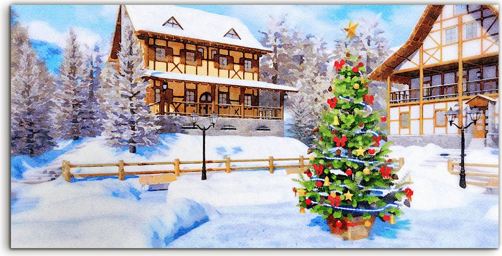 Coloray Glasbild 140x70 Wandbild Glasbilder Winterlandschaft in Aquarellfarbe