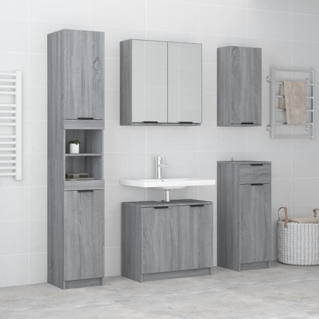 2024 Moderne Badezimmerschränke 5-tlg. Badmöbel-Set Grau Sonoma-Eiche Holzwerkstoff 350329