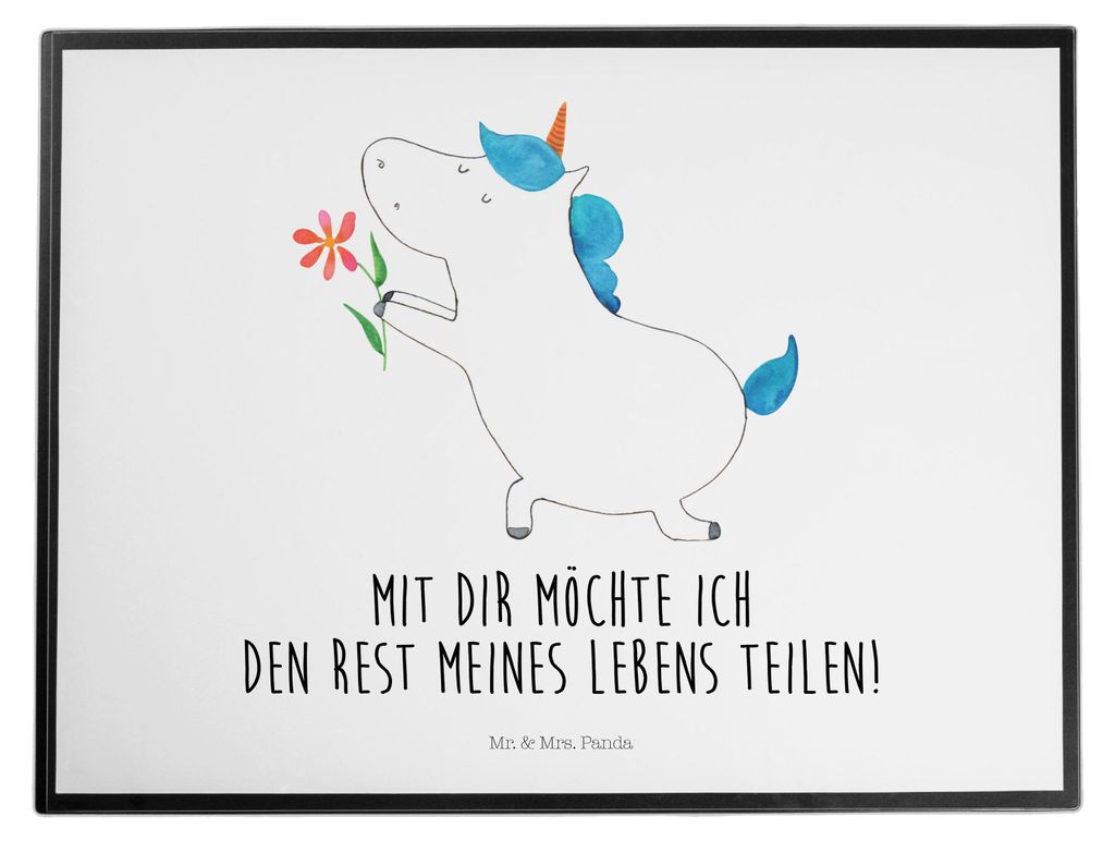 Mr. & Mrs. Panda schreibtischunterlage Einhorn Blume - Weiß - Geschenk, Partner, tischmatte, schreibtischunterlagen, Ehe, Freund, Freundin, Unicor...