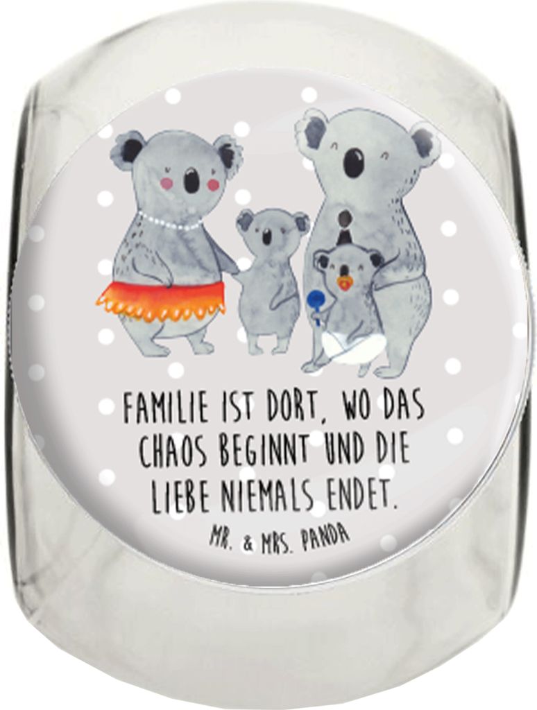 Mr. & Mrs. Panda Kaffeedose Koala Familie L 870ml - Grau Pastell - Geschenk, Vorratsglas, Mama, Aufbewahrungsdose, Koalas, Papa, Teedose, Kinder, B...