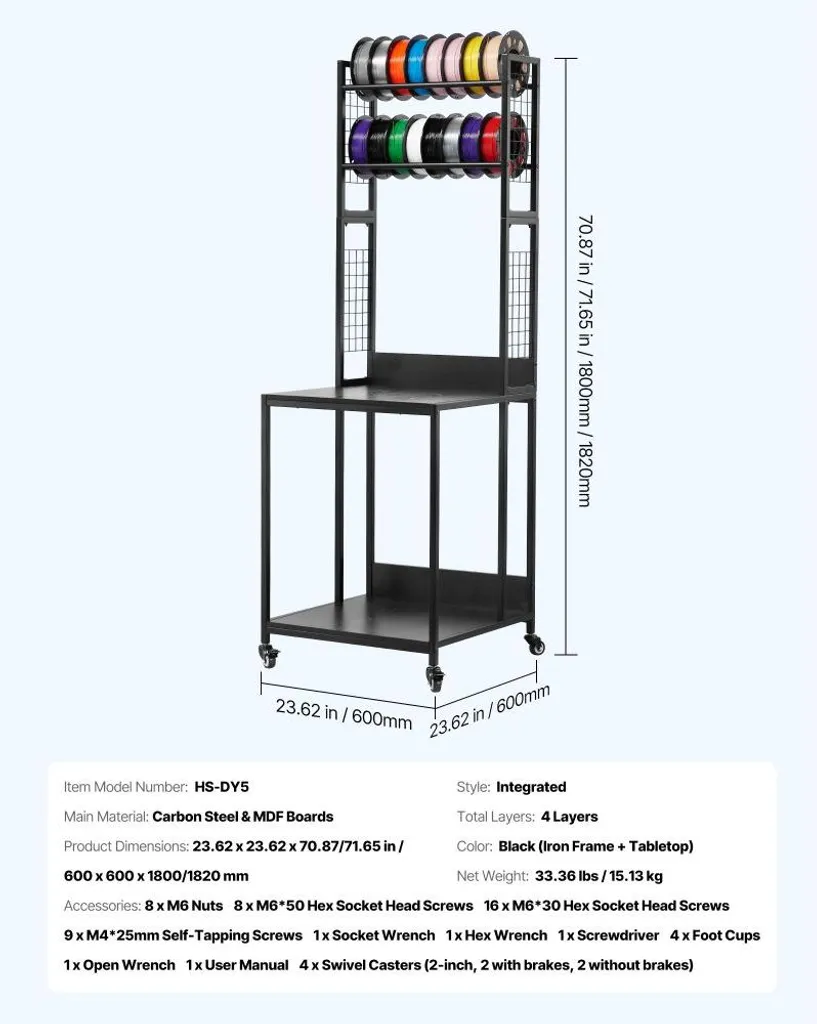 Support de filament 3D robuste à 4 étages pour bobines de 1kg et 2kg - 7