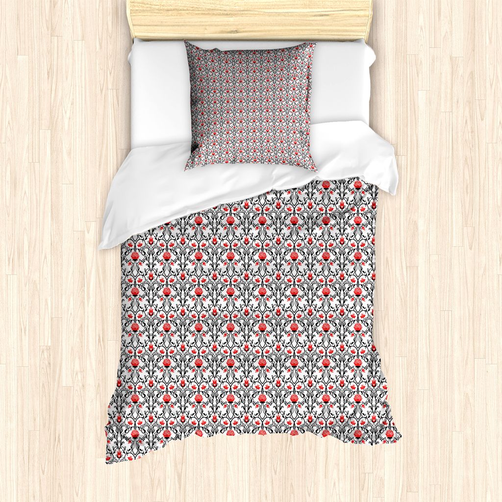 ABAKUHAUS Jugendstil Bettbezug Set für Einzelbetten, Rokoko Tulip Bloom, Milbensicher Allergiker geeignet mit Kissenbezug, 135 cm x 200 cm - 80 x ...